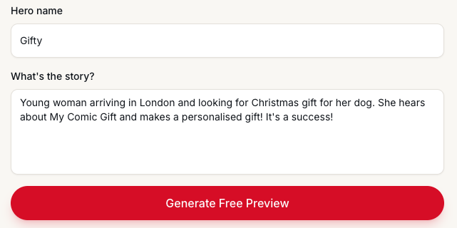 Create custom comic gift - personalised comic generator form for birthday and anniversary gifts