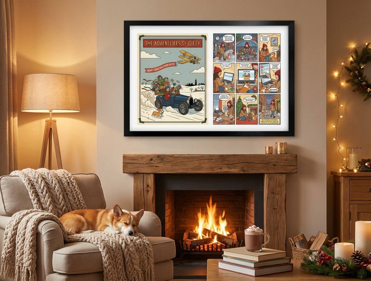 Framed personalised comic gift - custom comic cover and storyboard perfect for birthday gifts and Valentine's Day