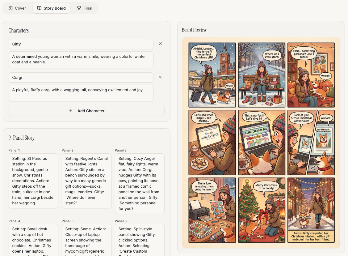 Custom comic illustration editor - personalize your comic gift with custom panels and characters